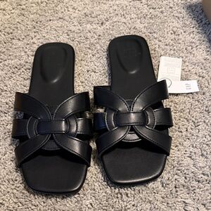 NWT GAP Black Leather Slide Sandals